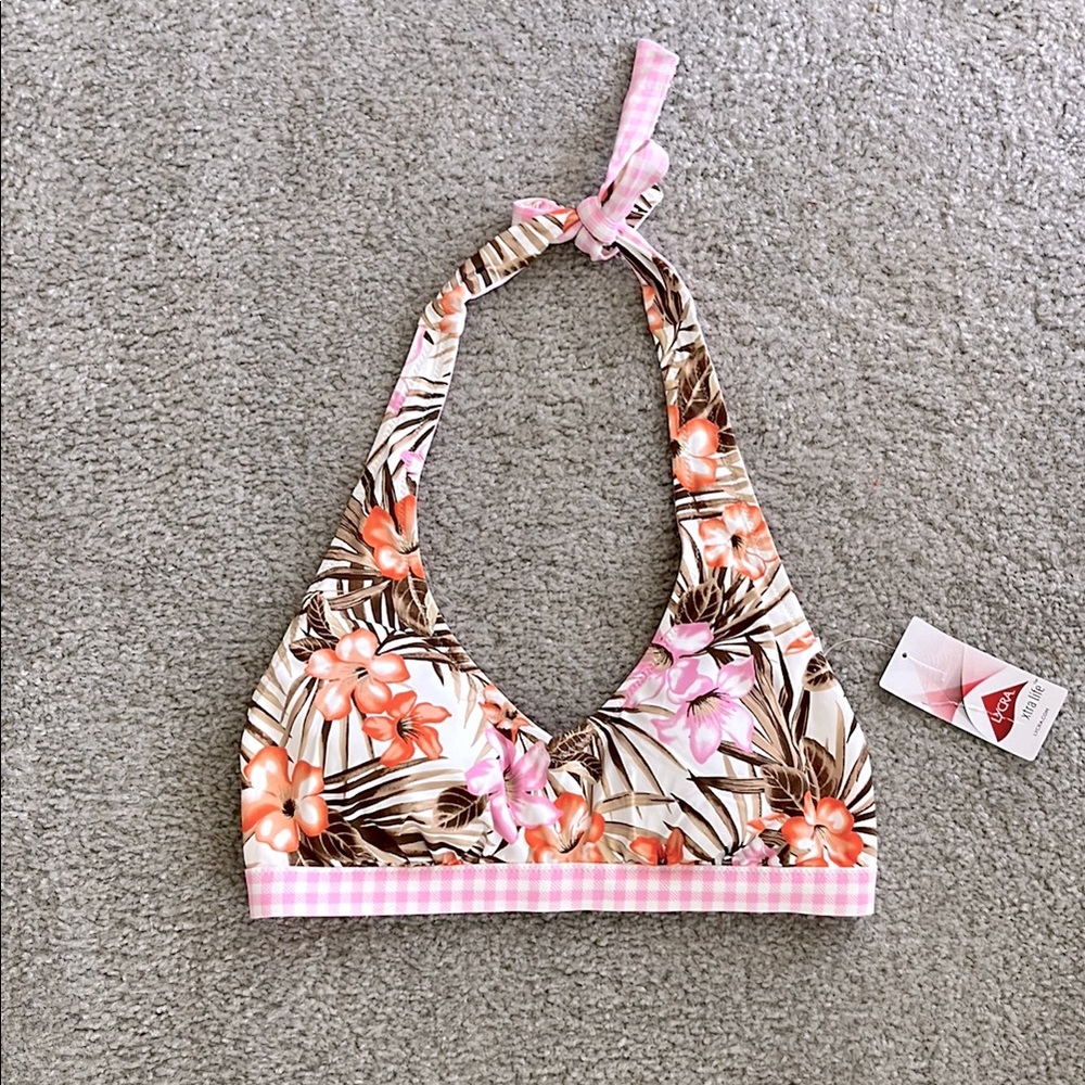 Lands End Lycra Floral Halter swim top.Size:4.NWT.